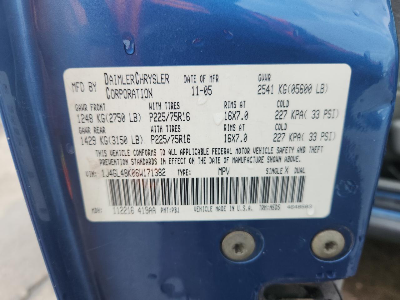 2006 Jeep Liberty Sport VIN: 1J4GL48K06W171382 Lot: 86261225