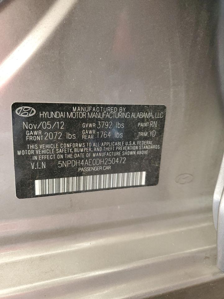 2013 Hyundai Elantra Gls VIN: 5NPDH4AE0DH250472 Lot: 86250595