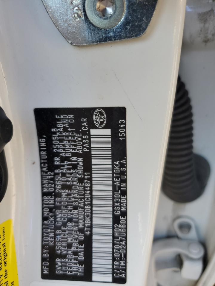 2012 Toyota Avalon Base VIN: 4T1BK3DB1CU448711 Lot: 85867475