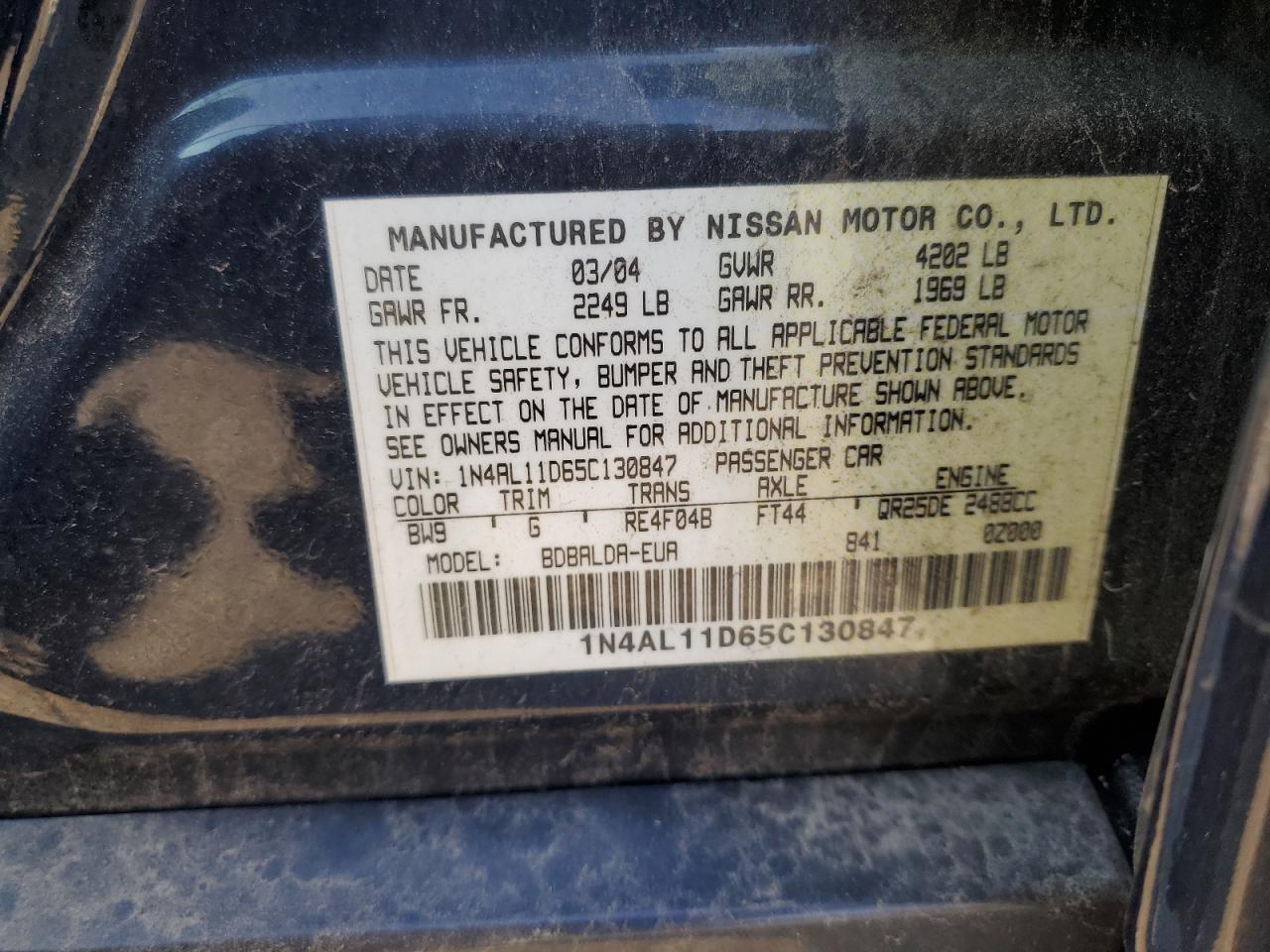 Nissan Altima VIN: 1N4AL11D65C130847 Lot: 90885585