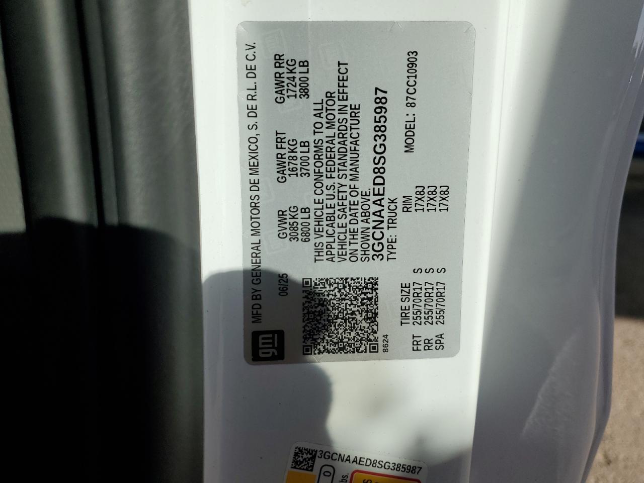 2025 Chevrolet Silverado C1500 VIN: 3GCNAAED8SG385987 Lot: 85583865