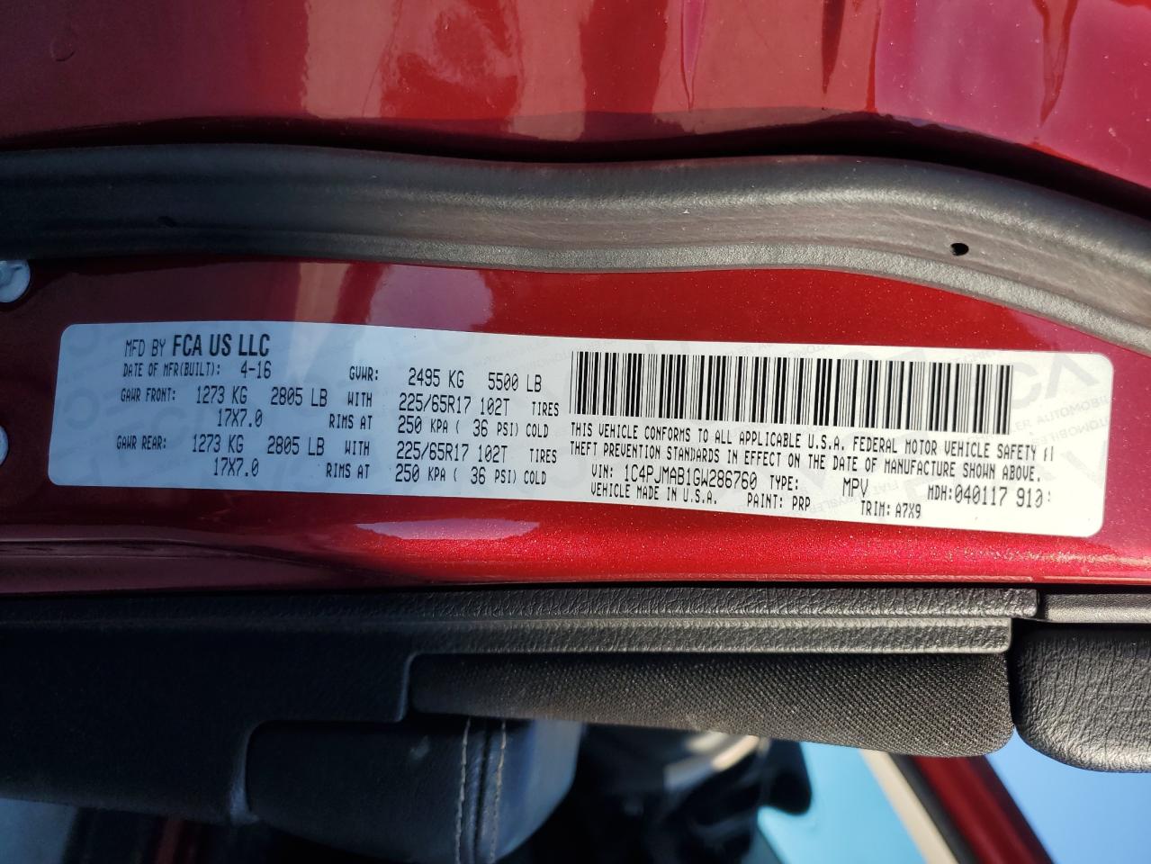 2016 Jeep Cherokee Sport VIN: 1C4PJMAB1GW286760 Lot: 82688605