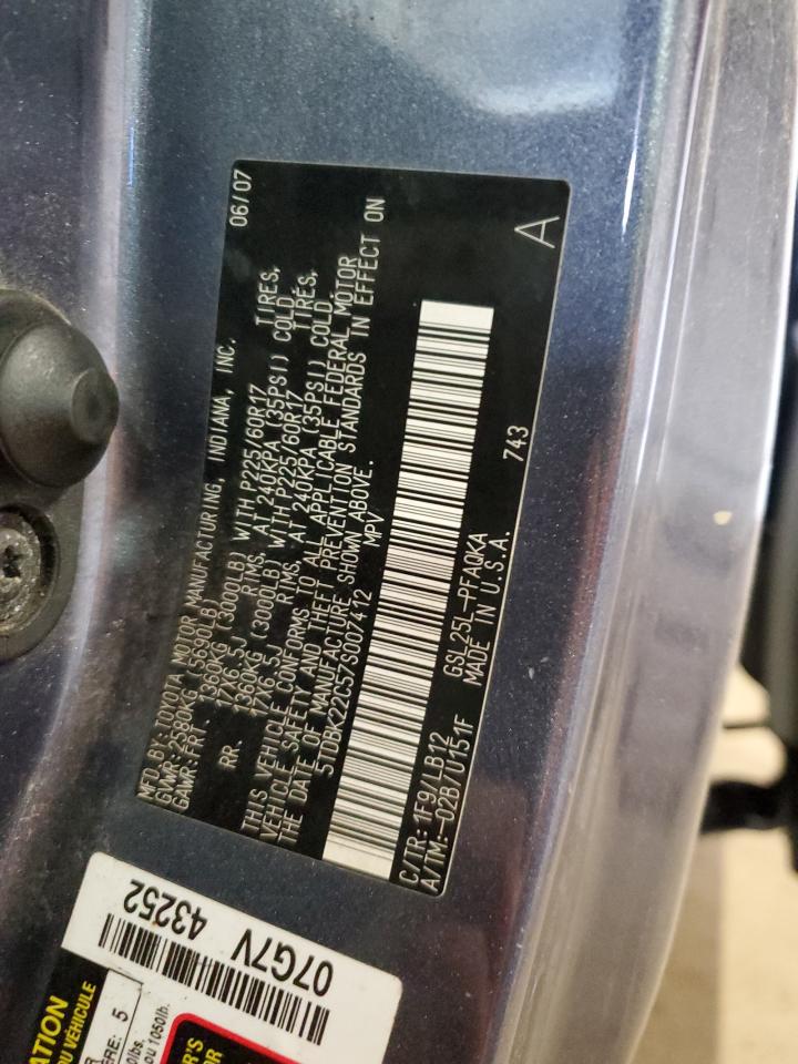 2007 Toyota Sienna Xle VIN: 5TDBK22C57S007412 Lot: 90023645