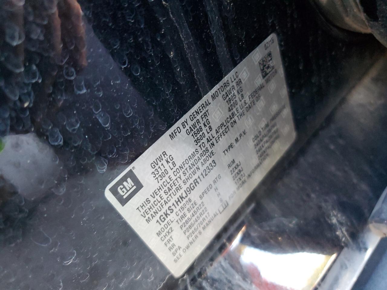 2016 GMC Yukon Xl Denali VIN: 1GKS1HKJ9GR112333 Lot: 85317055