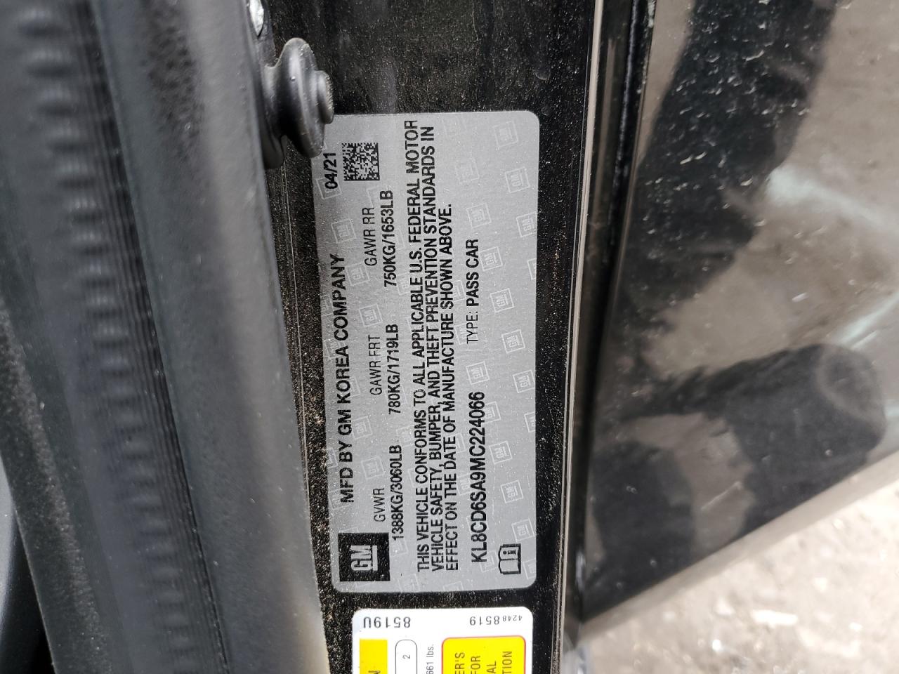 2021 Chevrolet Spark 1Lt VIN: KL8CD6SA9MC224066 Lot: 90513925