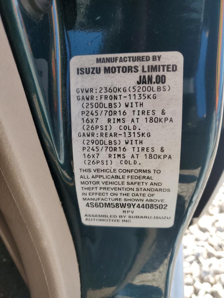2000 Honda Passport Ex VIN: 4S6DM58W9Y4408502 Lot: 90708455