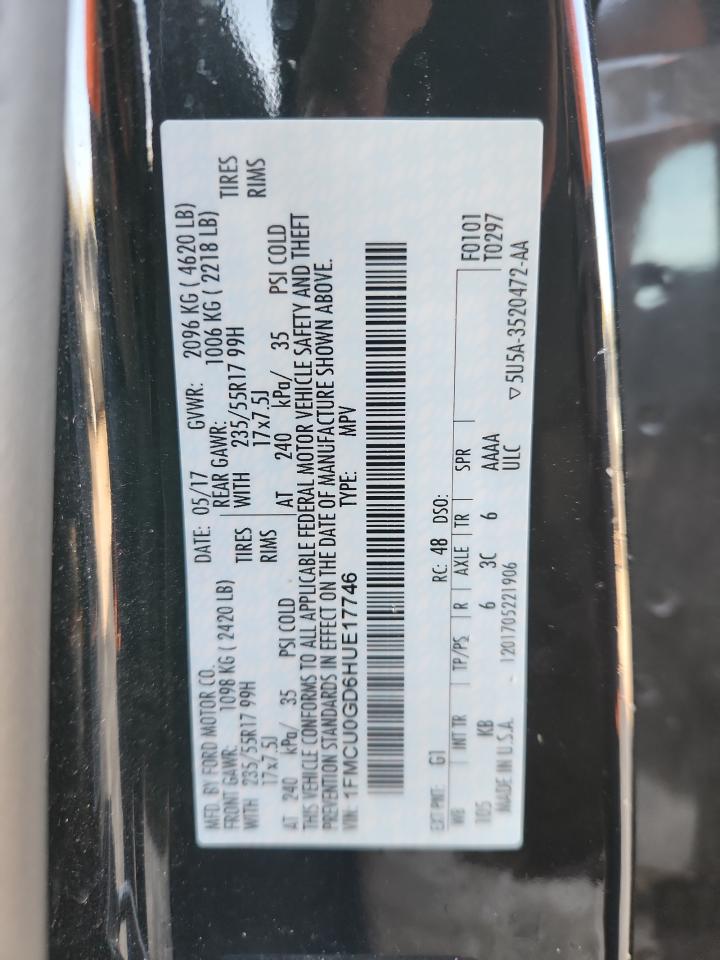 2017 Ford Escape Se VIN: 1FMCU0GD6HUE17746 Lot: 89713015