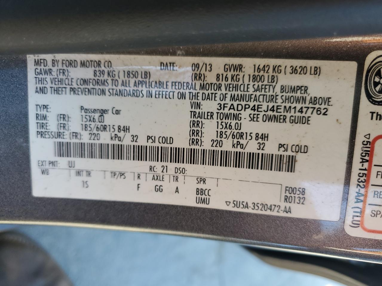 2014 Ford Fiesta Se VIN: 3FADP4EJ4EM147762 Lot: 86881465