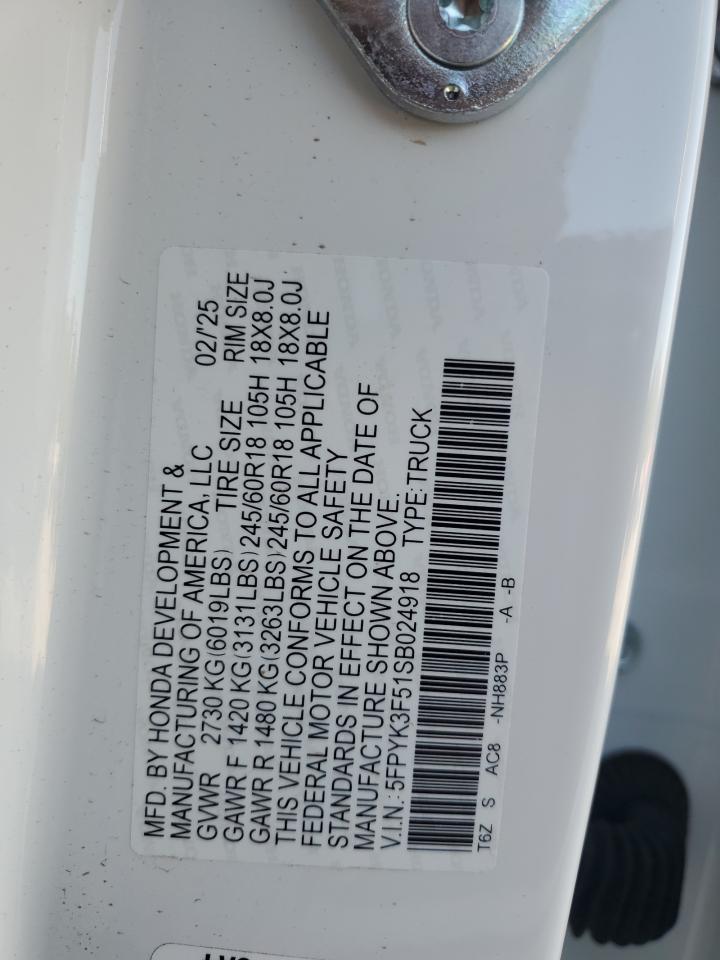 2025 Honda Ridgeline Rtl VIN: 5FPYK3F51SB024918 Lot: 86447305