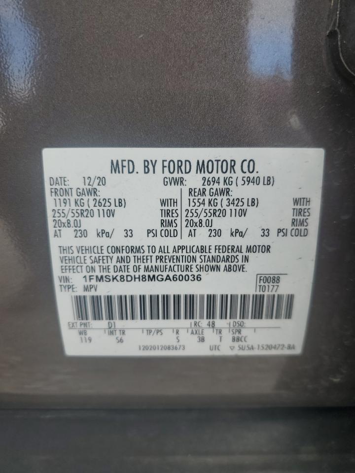 2021 Ford Explorer Xlt VIN: 1FMSK8DH8MGA60036 Lot: 85370635