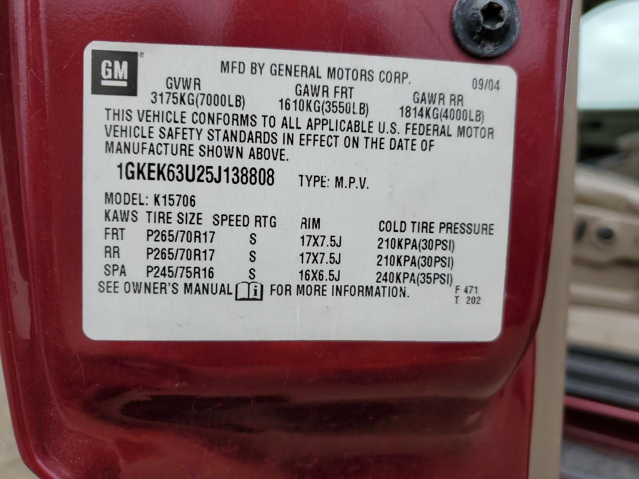2005 GMC Yukon Denali VIN: 1GKEK63U25J138808 Lot: 82386525