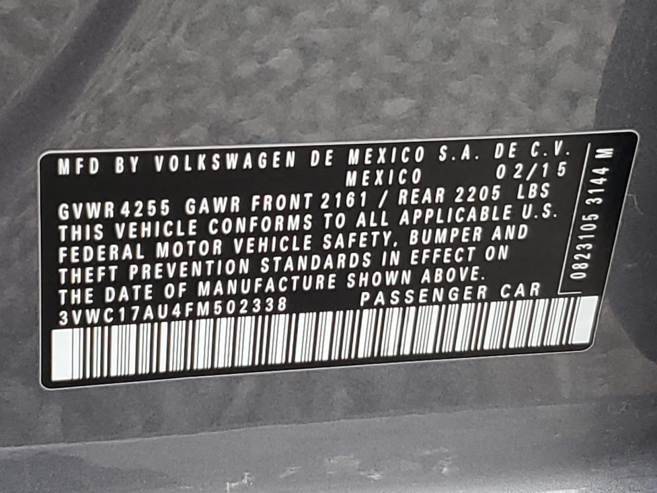 2015 Volkswagen Golf Sportwagen S VIN: 3VWC17AU4FM502338 Lot: 85649015