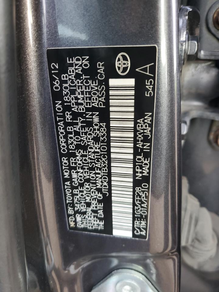 2012 Toyota Prius C VIN: JTDKDTB32C1013384 Lot: 82335665