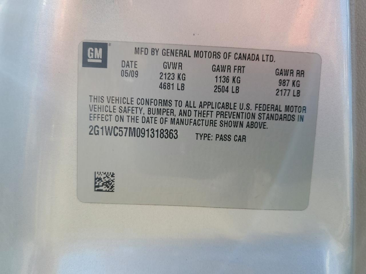 2009 Chevrolet Impala 2Lt VIN: 2G1WC57M091318363 Lot: 82368565