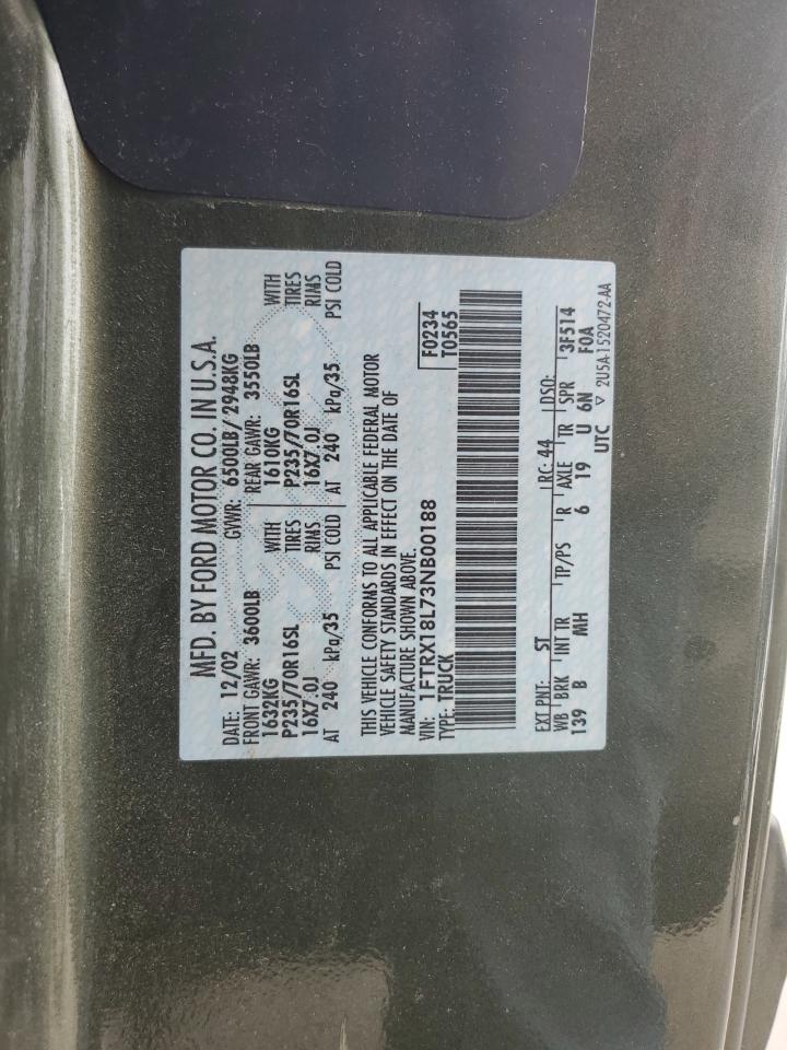 2003 Ford F150 VIN: 1FTRX18L73NB00188 Lot: 85757785