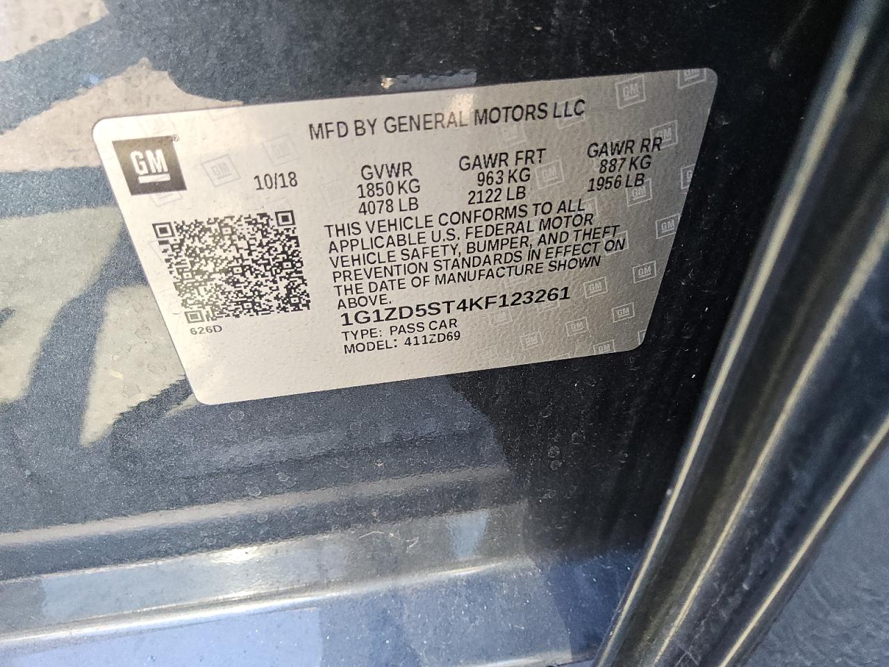 2019 Chevrolet Malibu Lt VIN: 1G1ZD5ST4KF123261 Lot: 70567075