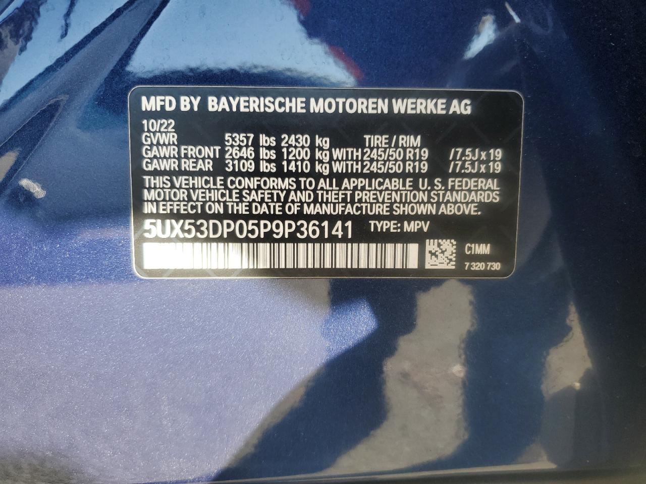 2023 BMW X3 xDrive30I VIN: 5UX53DP05P9P36141 Lot: 83889715