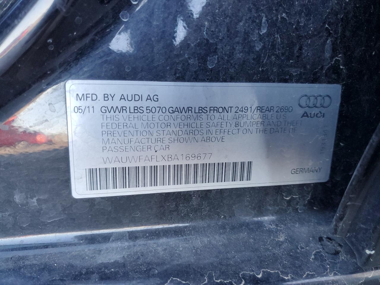 2011 Audi A4 Premium Plus VIN: WAUWFAFLXBA169677 Lot: 87470215