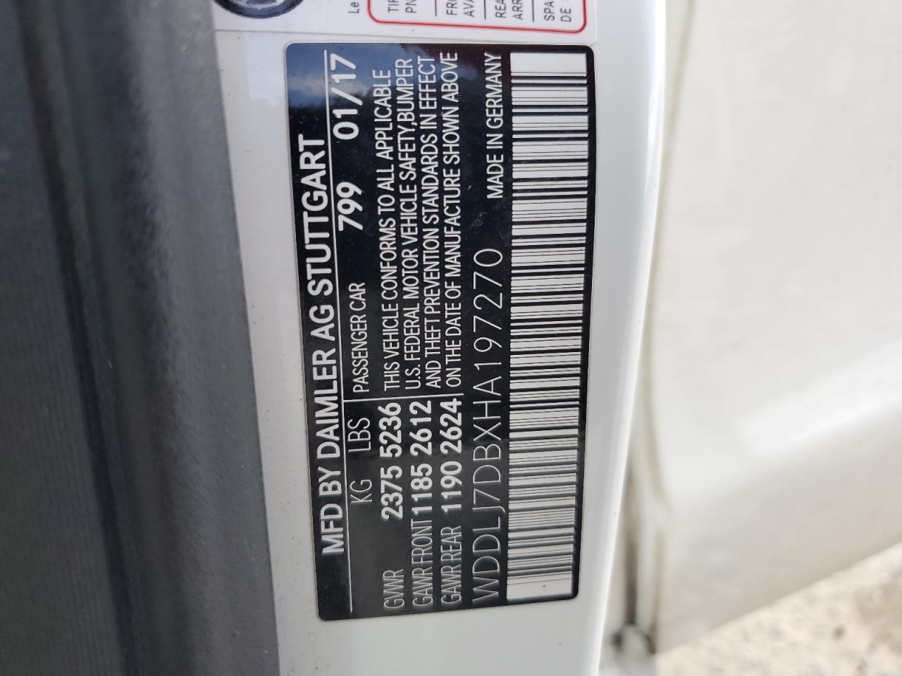 2017 Mercedes-Benz Cls 550 VIN: WDDLJ7DBXHA197270 Lot: 85727965