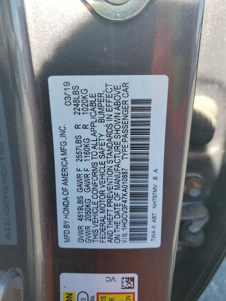 2019 Honda Accord Hybrid Ex VIN: 1HGCV3F47KA010887 Lot: 86209975