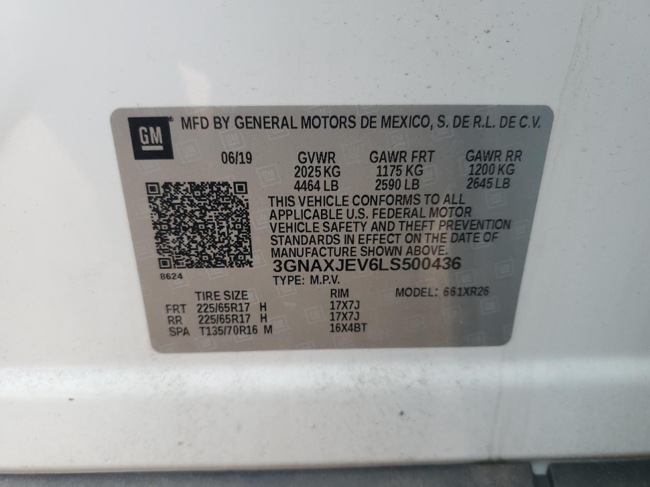 2020 Chevrolet Equinox Lt VIN: 3GNAXJEV6LS500436 Lot: 82361645