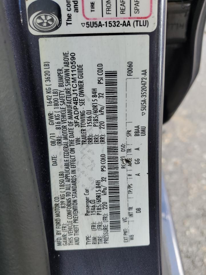 2012 Ford Fiesta Se VIN: 3FADP4BJ1CM110590 Lot: 90050595