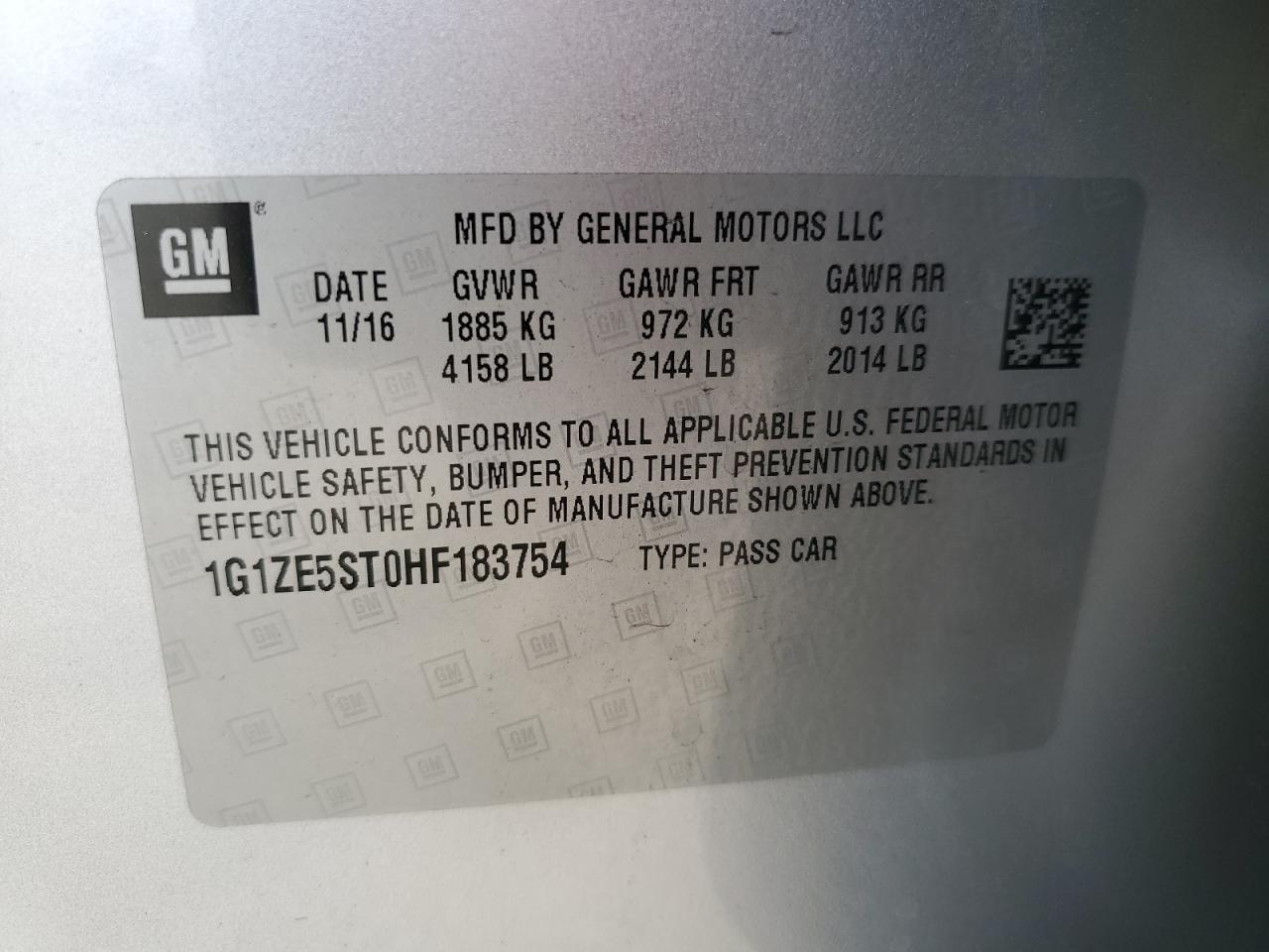 2017 Chevrolet Malibu Lt VIN: 1G1ZE5ST0HF183754 Lot: 90483015