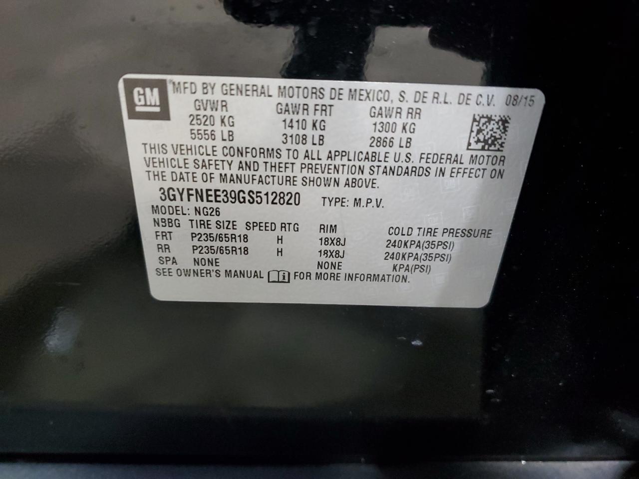 2016 Cadillac Srx Luxury Collection VIN: 3GYFNEE39GS512820 Lot: 87086355