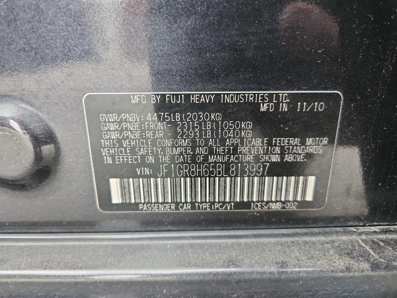 2011 Subaru Impreza Wrx Sti VIN: JF1GR8H65BL813997 Lot: 86529905