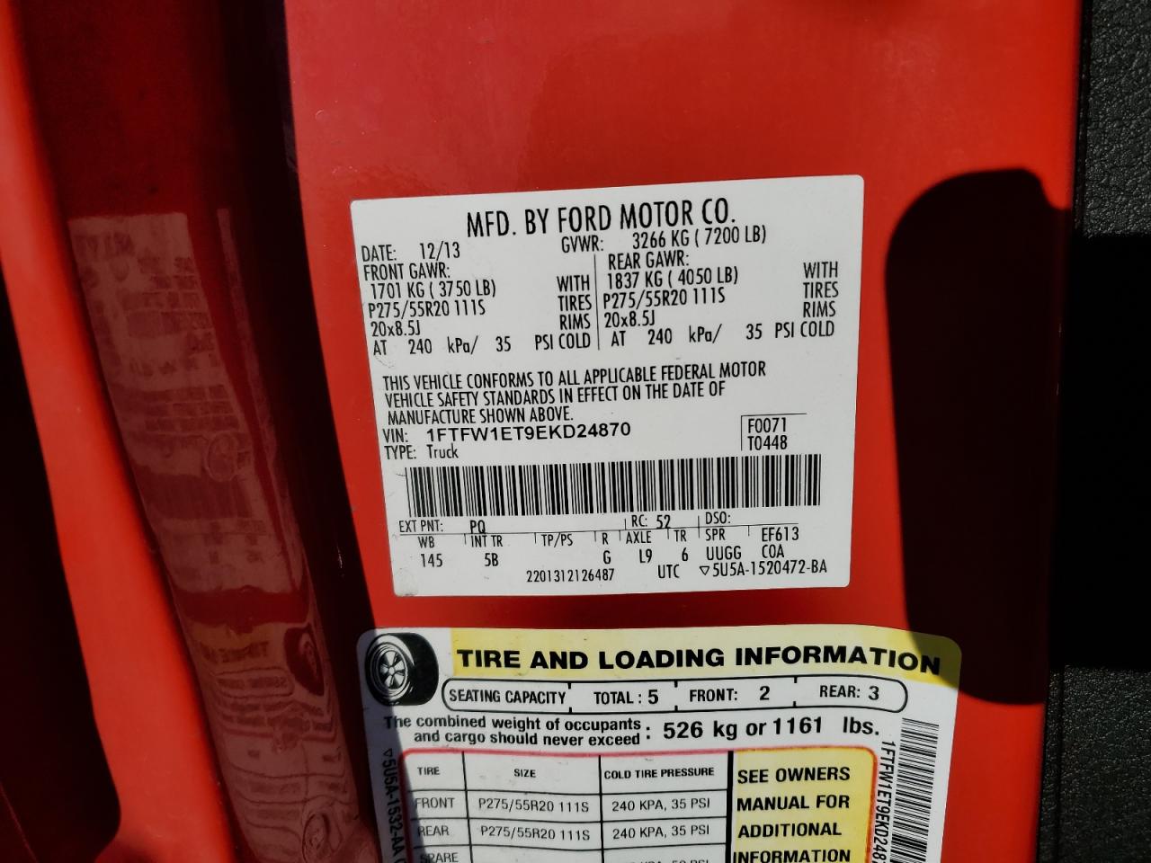 2014 Ford F150 Supercrew VIN: 1FTFW1ET9EKD24870 Lot: 90545505