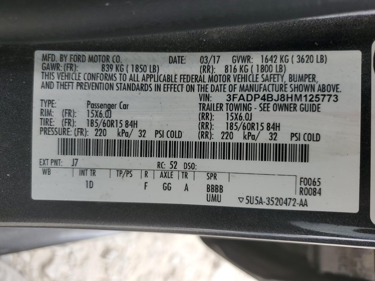 2017 Ford Fiesta Se VIN: 3FADP4BJ8HM125773 Lot: 89908755