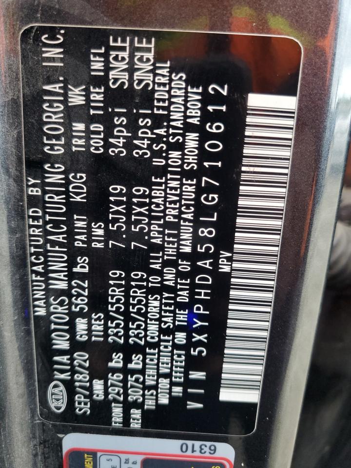 2020 Kia Sorento Ex VIN: 5XYPHDA58LG710612 Lot: 86139315