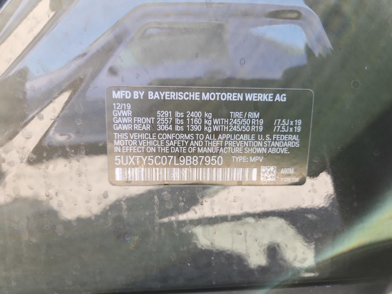 2020 BMW X3 xDrive30I VIN: 5UXTY5C07L9B87950 Lot: 85712225