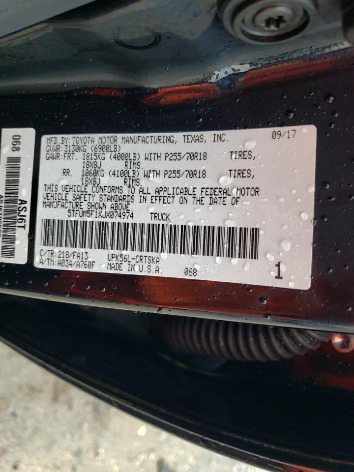 2018 Toyota Tundra Double Cab Sr VIN: 5TFUM5F1XJX074974 Lot: 85646965