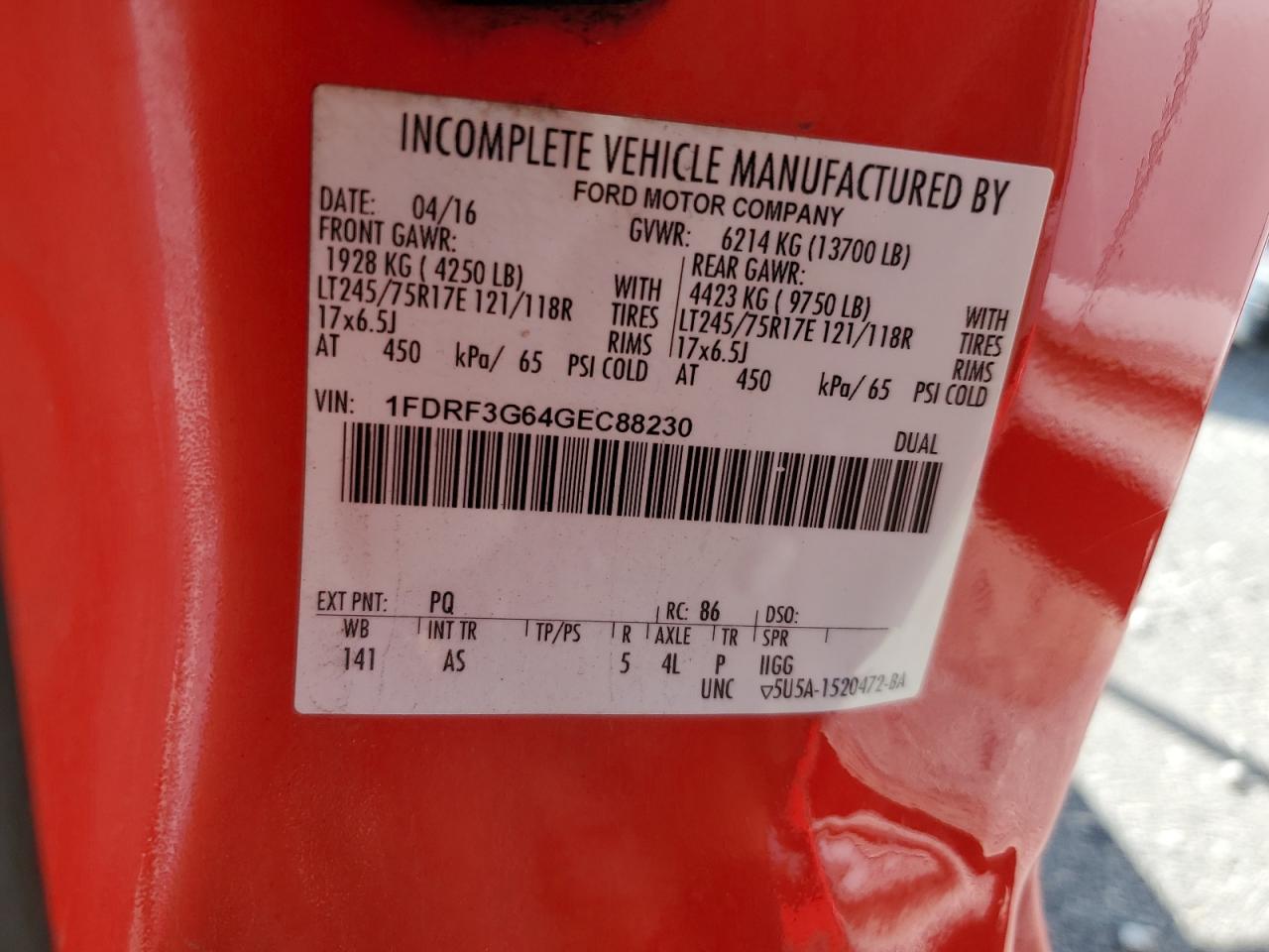 2016 Ford F350 Super Duty VIN: 1FDRF3G64GEC88230 Lot: 84173445