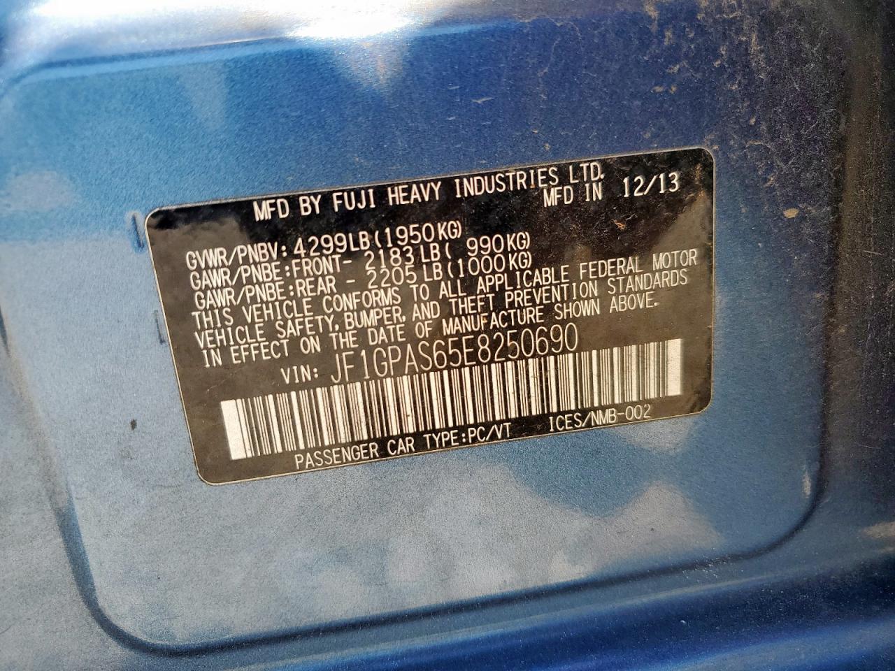 2014 Subaru Impreza Sport Limited VIN: JF1GPAS65E8250690 Lot: 86060295