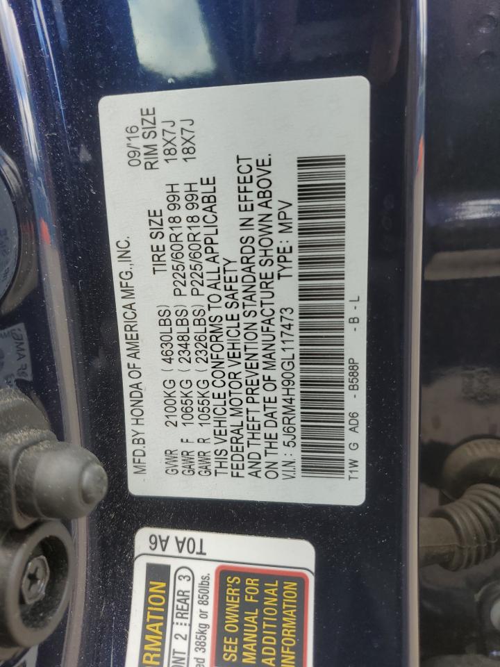 2016 Honda Cr-V Touring VIN: 5J6RM4H90GL117473 Lot: 84751255