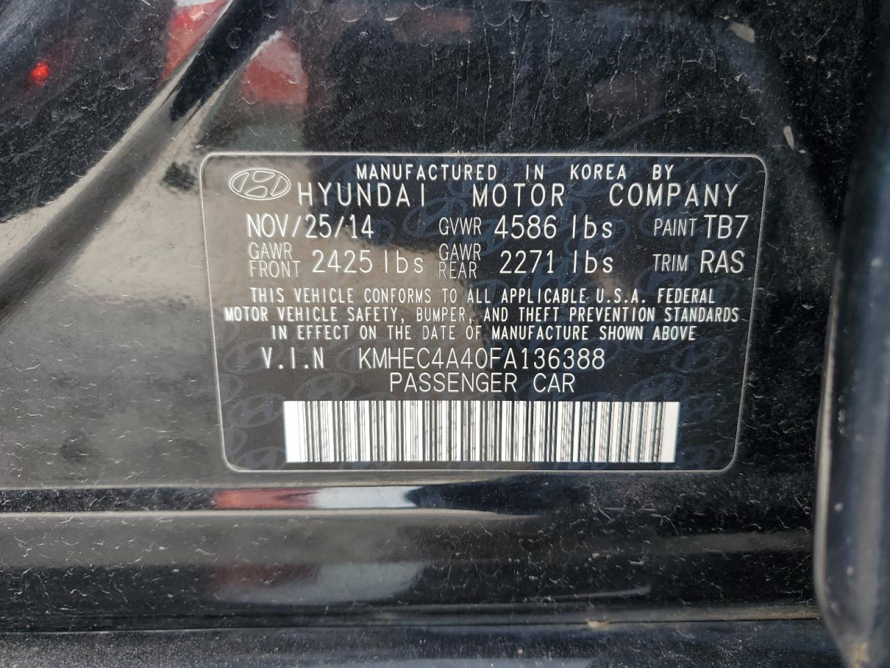 2015 Hyundai Sonata Hybrid VIN: KMHEC4A40FA136388 Lot: 82593685