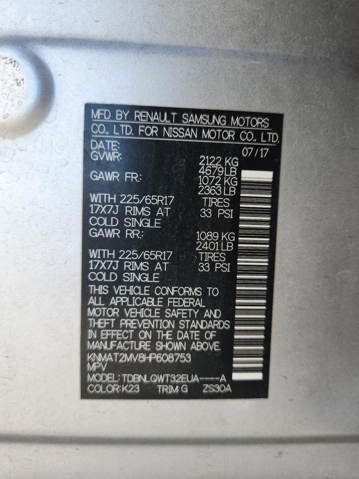 2017 Nissan Rogue S VIN: KNMAT2MV8HP608753 Lot: 82261385