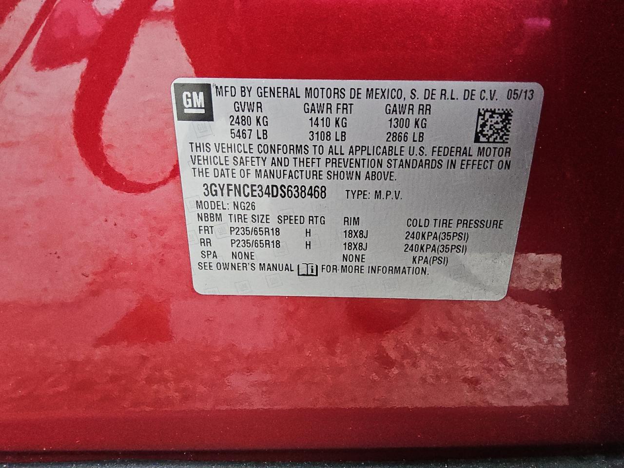 2013 Cadillac Srx Luxury Collection VIN: 3GYFNCE34DS638468 Lot: 94900445