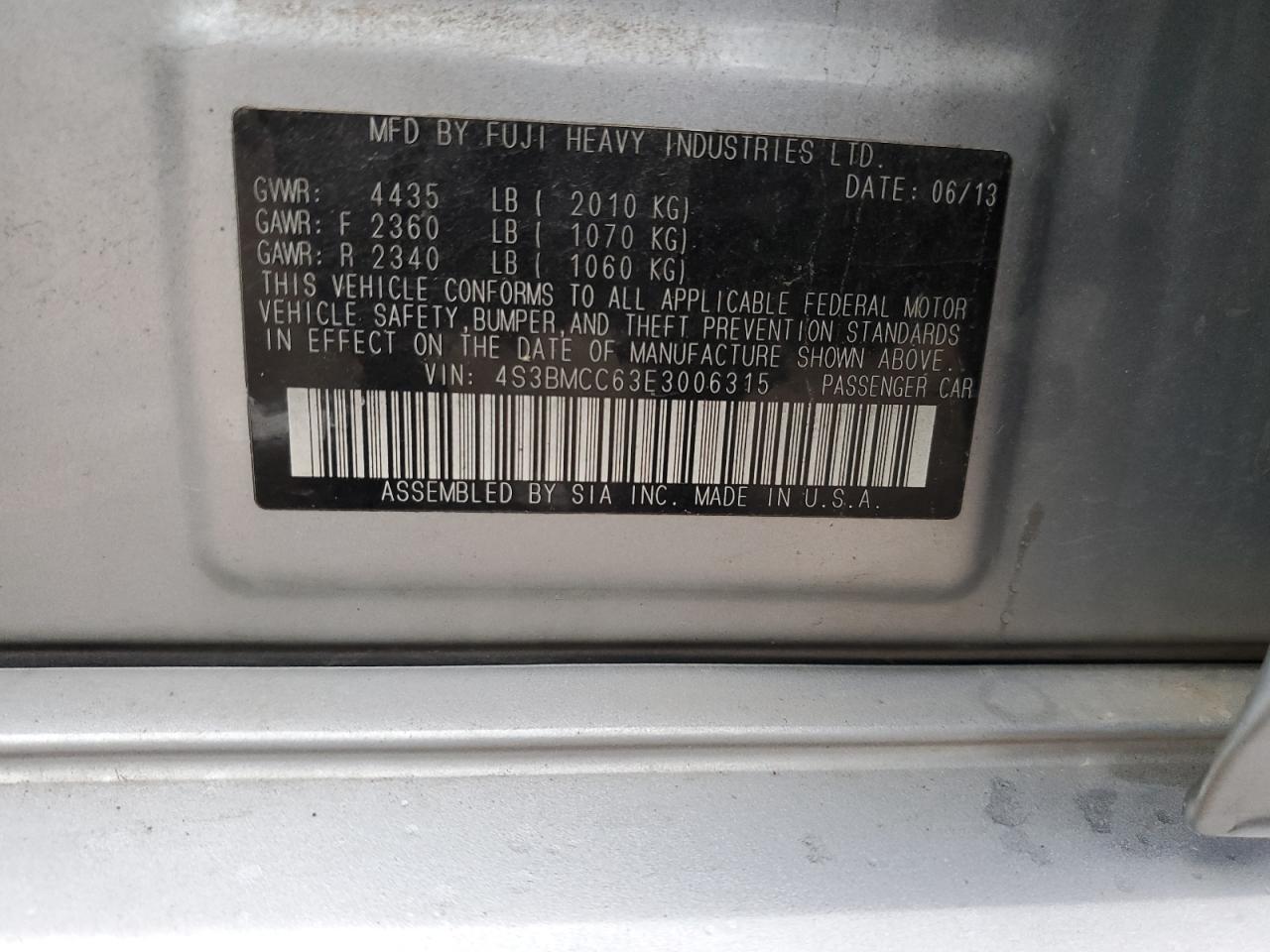 2014 Subaru Legacy 2.5I Premium VIN: 4S3BMCC63E3006315 Lot: 85873635