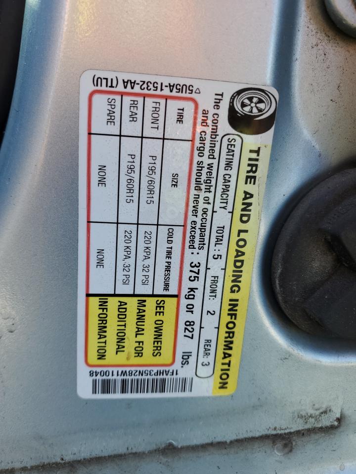 2008 Ford Focus Se VIN: 1FAHP35N28W110048 Lot: 86493225