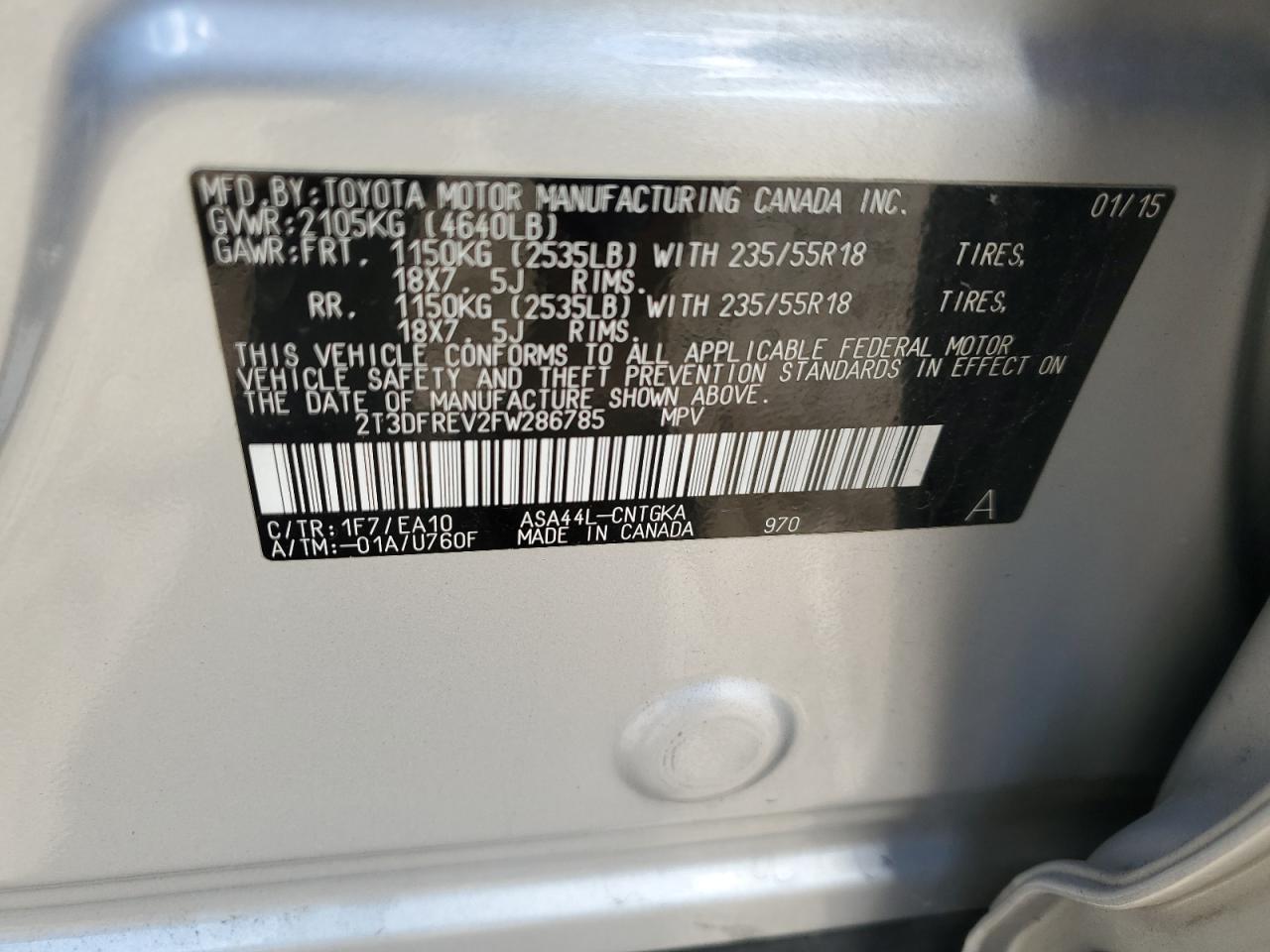 2015 Toyota Rav4 Limited VIN: 2T3DFREV2FW286785 Lot: 83797295