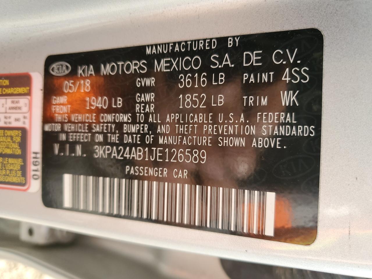 2018 Kia Rio Lx VIN: 3KPA24AB1JE126589 Lot: 90320395