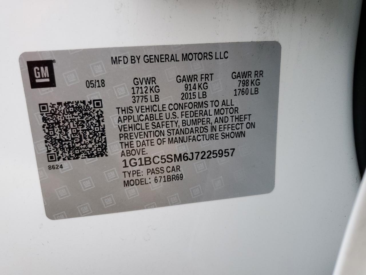 2018 Chevrolet Cruze Ls VIN: 1G1BC5SM6J7225957 Lot: 85700735