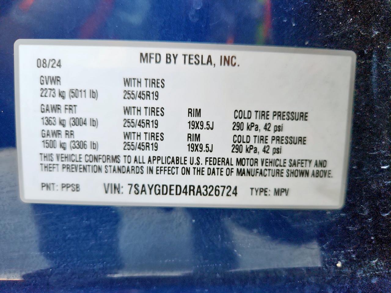 2024 Tesla Model Y VIN: 7SAYGDED4RA326724 Lot: 89837295