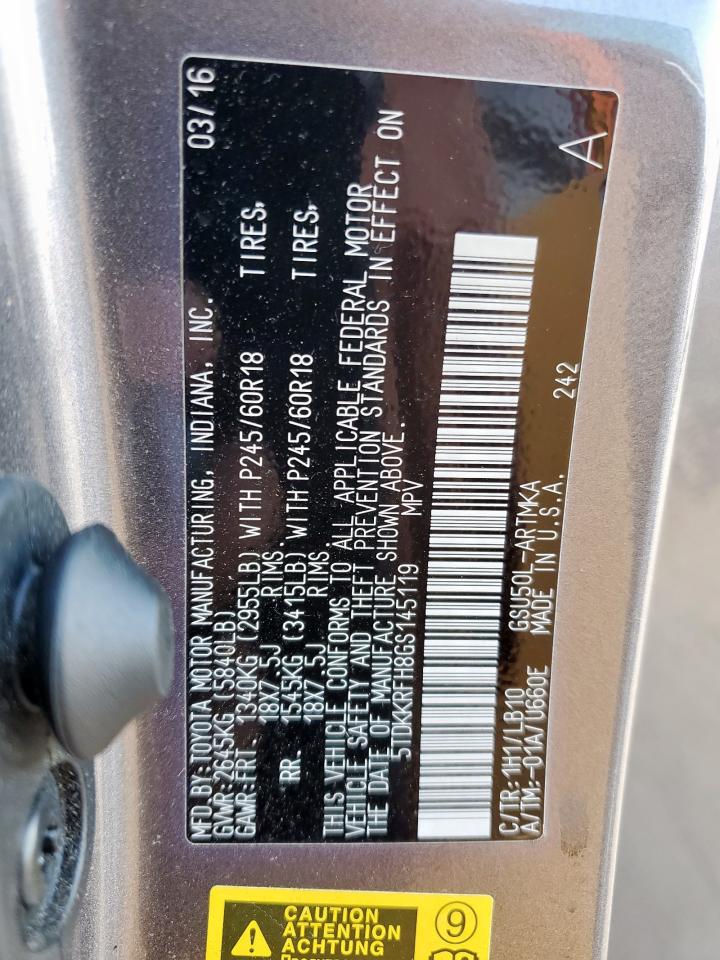 2016 Toyota Highlander Xle VIN: 5TDKKRFH8GS145119 Lot: 86299375