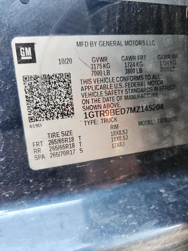 2021 GMC Sierra K1500 Sle VIN: 1GTR9BED7MZ145204 Lot: 89853185