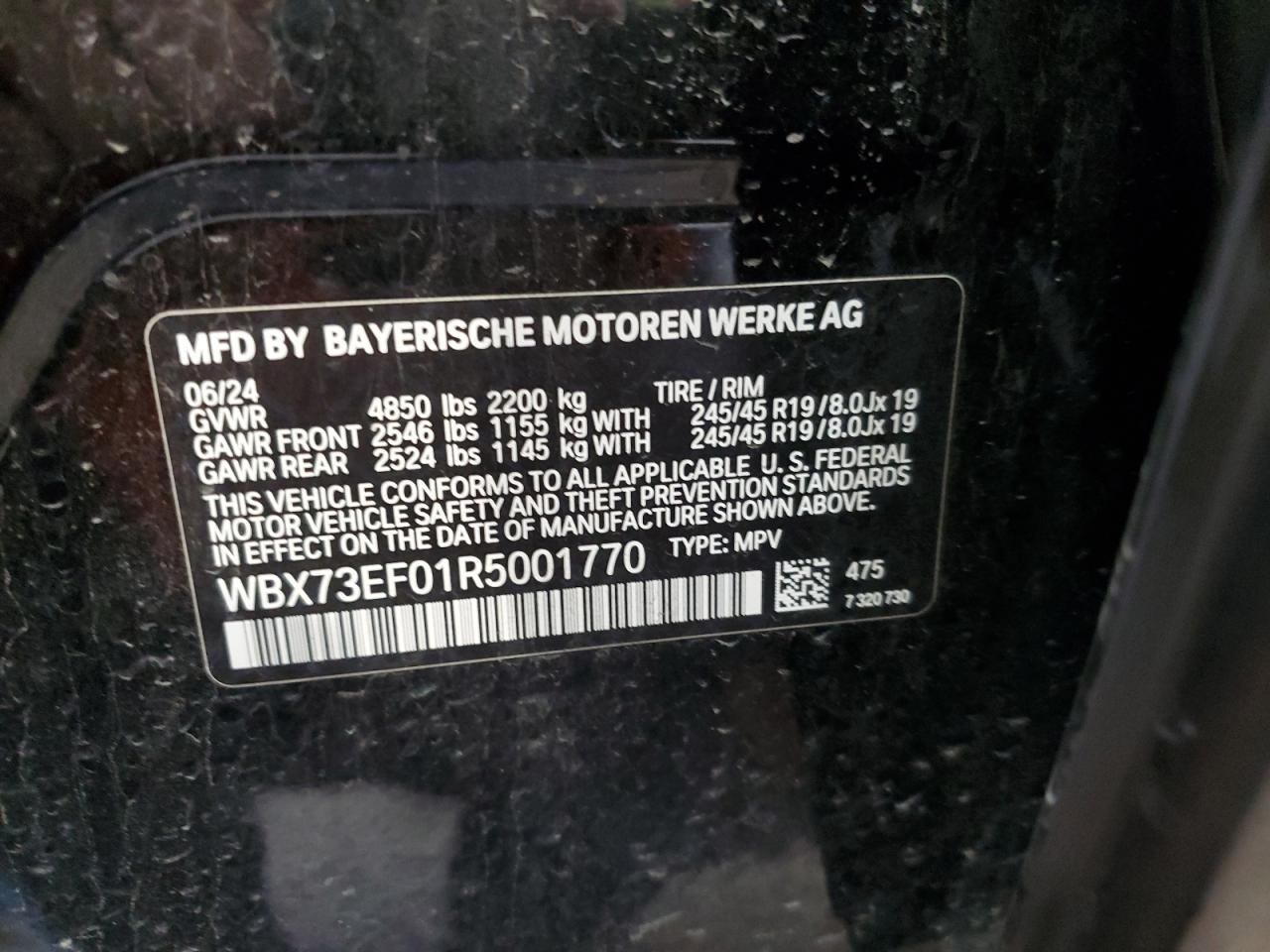 2024 BMW X1 xDrive28I VIN: WBX73EF01R5001770 Lot: 86168105