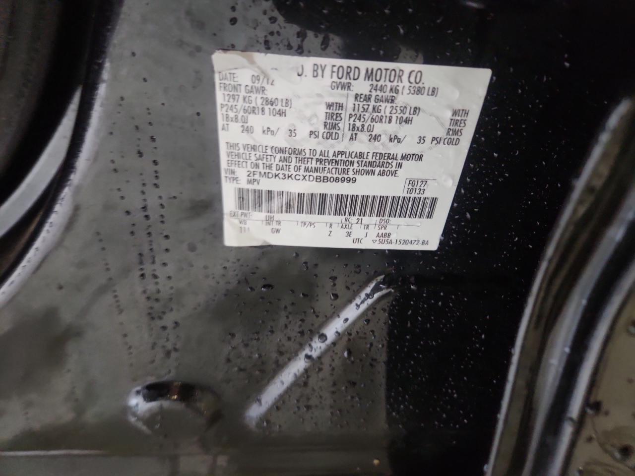 2013 Ford Edge Limited VIN: 2FMDK3KCXDBB08999 Lot: 82754415